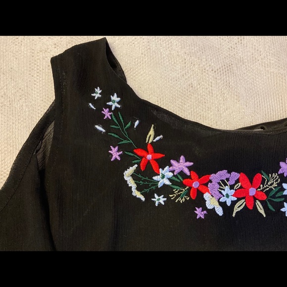 Black Embroidered Cold Shoulder Top - Picture 2 of 4